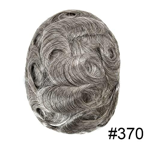 Generic Gray Toupee For Men European Human Hair Piece Swiss Lace Front Mens Toupee Bleached Knots Natural Hairline Gray White Hair Replacement System For Men. (8x10\'\'-100% Light Med-Light Density, 370# Dark Brown with 70% Synthetic Gray)