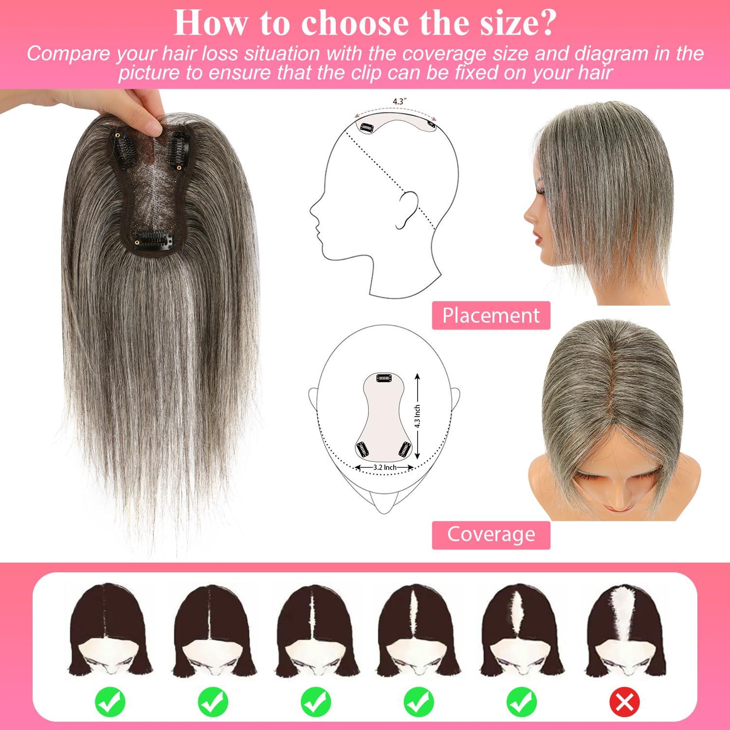 Uaismewow Uaismewow Hair Toppers for Women Gray Hair Toppers for Women 100% Remy Human Hair Grey Hair Toppers for Women with Thinning Hair Clip in Hair Toppers Short Hair Pieces for Women Real Hair Toppers Grey