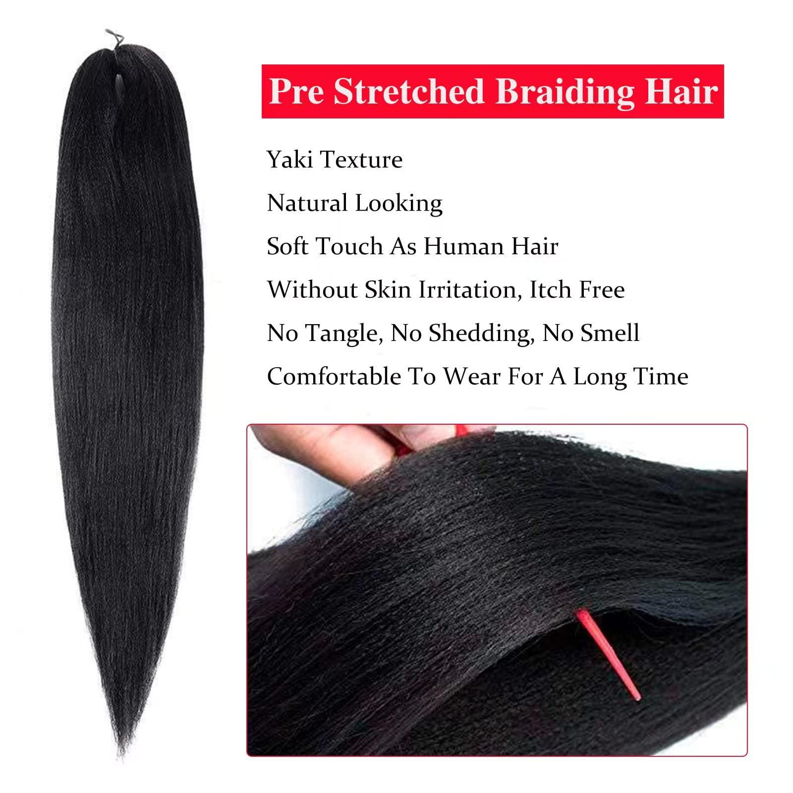 DIFUNEE DIFUNEE Pre-stretched Braiding Hair - 16 Inch 8 Packs Natural Black Short Braiding Hair For Twist or Box Braids, Yaki Texture Hot Water Setting Synthetic Braiding Hair Extensions (16 Inch, 1B-8P)