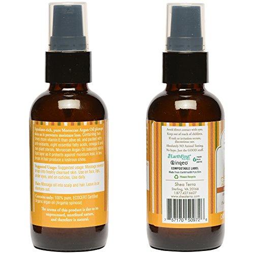 Shea Terra Organics Shea Terra Moroccan Argan Cold-Pressed Extra Virgin Oil | Nutrient-Rich, All Natural & Organic Oil with Anti-Aging Vitamin A and E to Increase Skin Elasticity for Dry, Mature Skin – 2 oz