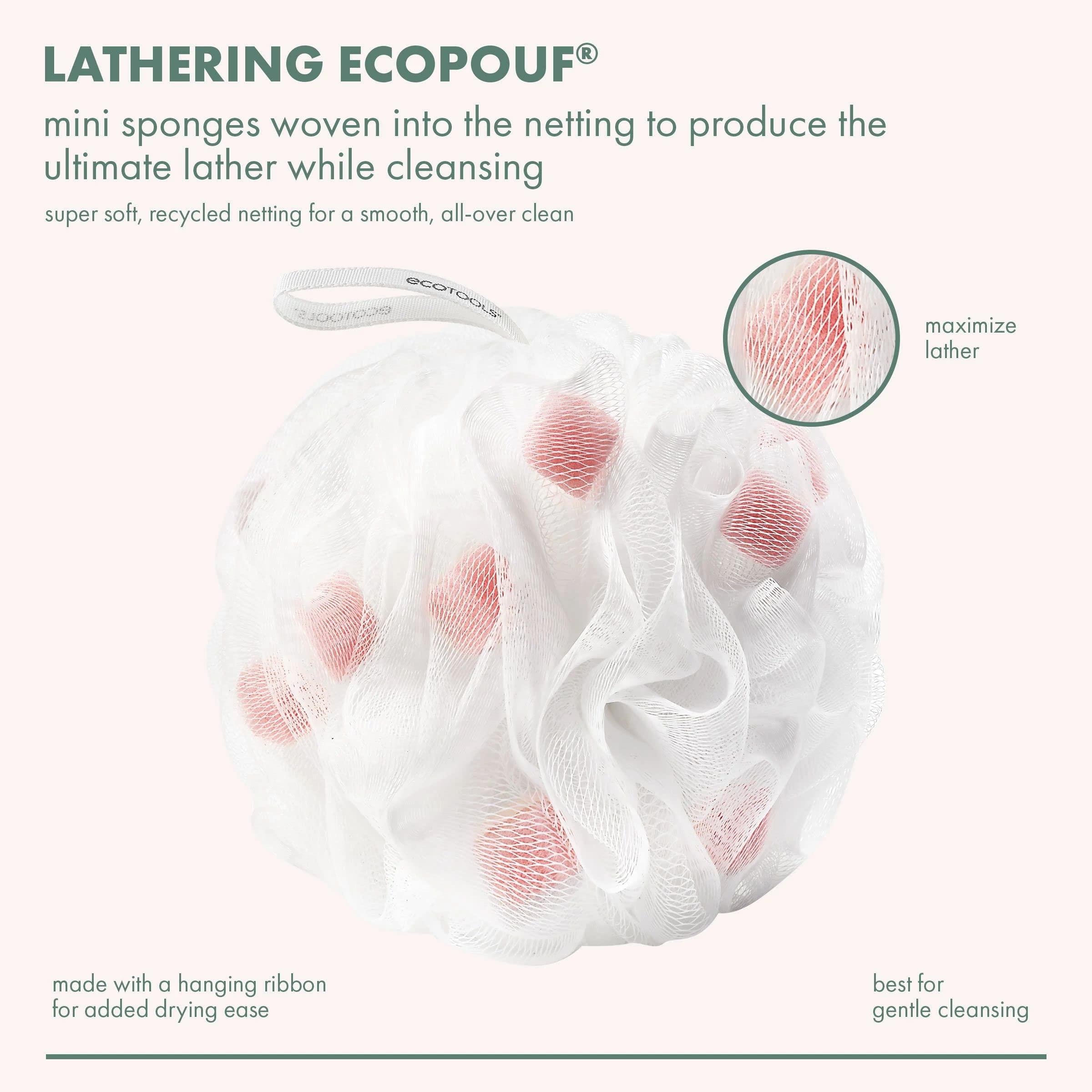 EcoTools EcoTools Lathering EcoPouf 6 Pack, Loofah Infused with Mini Sponges, Provides Rich Lather, Recycled Netting, Gentle Exfoliation in Bath Or Shower, Pouf Removes Dead Skin, Cruelty-Free