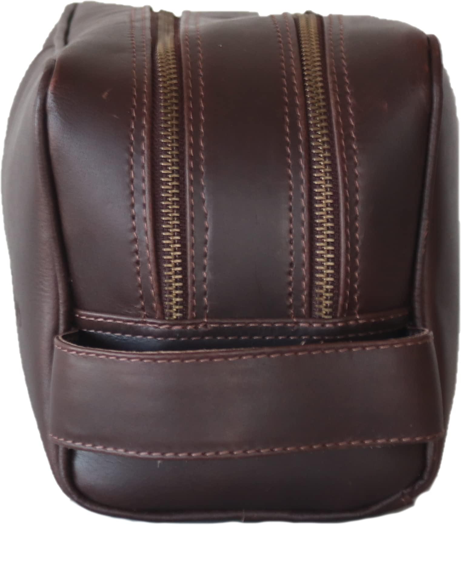 VELLAIRE VELLAIRE Leather Toiletry Bag for Men, Double Section Toiletry Bag (3 Dark Brown)