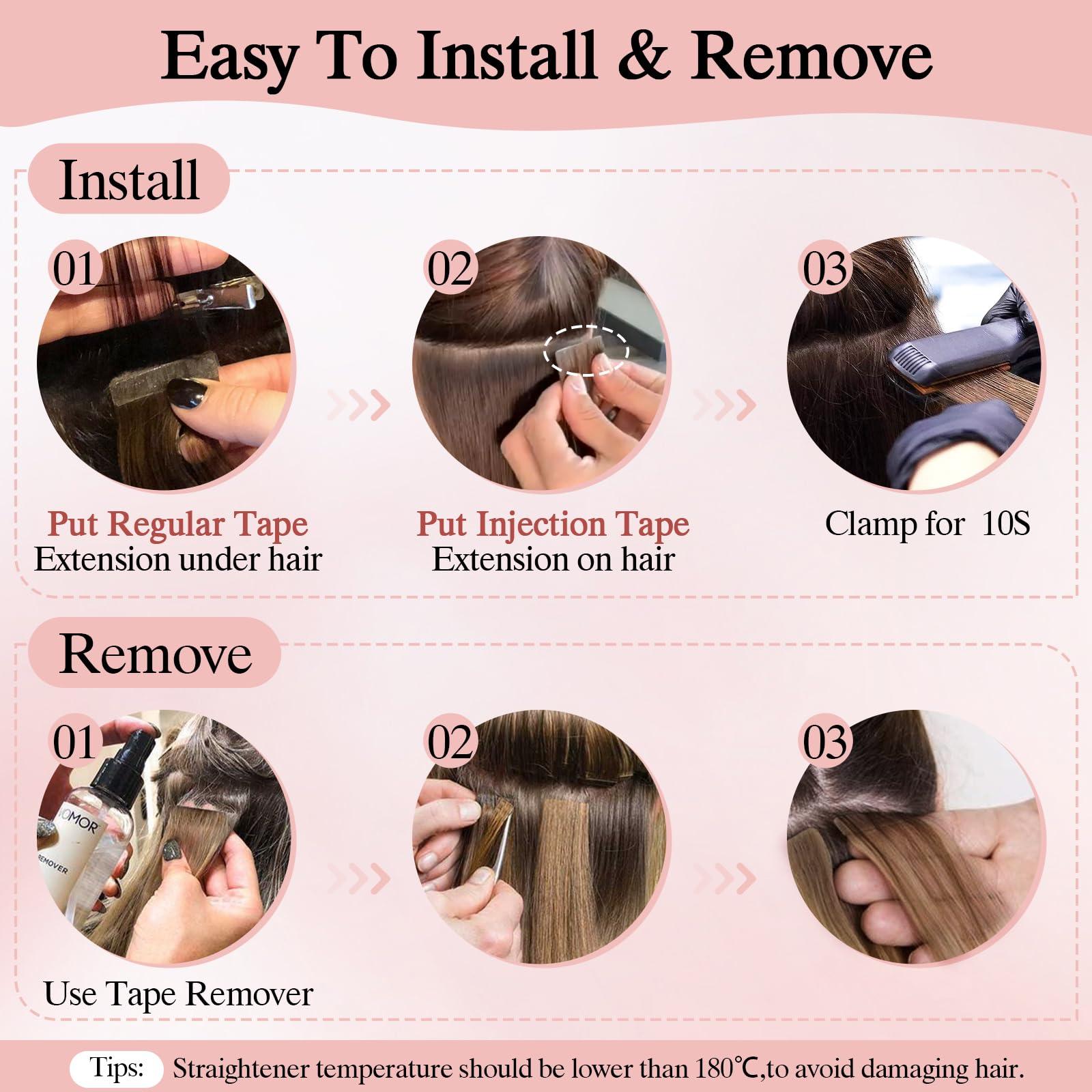 SEGO Pro SEGO Pro 10pcs Injection Tape in Hair Extensions Human Hair Straight Injected Tape in Hair Extensions Seamless Tape in Hair Extensions Insert Hair,10inch Dark Brown,20g/pack