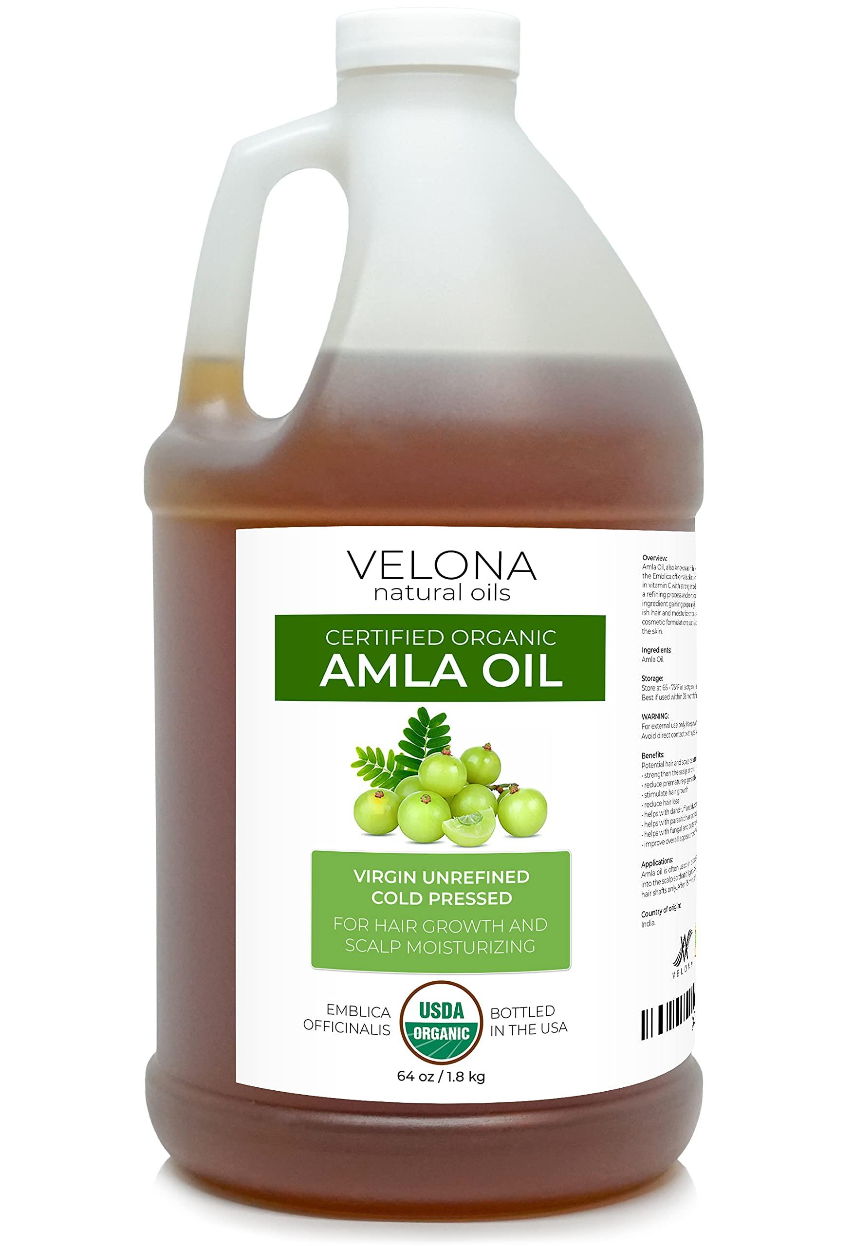 velona velona Amla Oil USDA Certified Organic - 64 oz | 100% Pure and Natural Carrier Oil | Extra Virgin, Unrefined, Cold Pressed