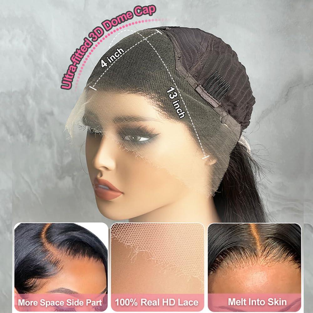 Elva Hair Elva Hair 13x4 SKINLIKE Real HD Lace Closure Wigs 180% Density Lace Front Wig 0.10mm Ultra-thin Swiss Lace Frontal Pre-plucked Bleached Knots With Baby Hair Curly Human Hair Wigs