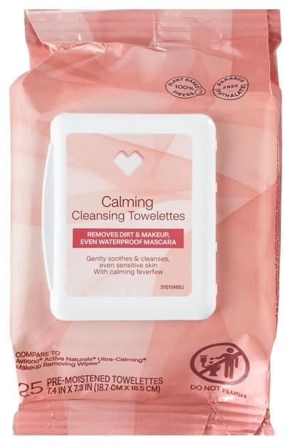 CVS Health CVS Beauty Calming Cleansing Towelettes, Makeup Remover Face Wipes,100% Plant-Based Cloth, 25 ct - Pack of 4
