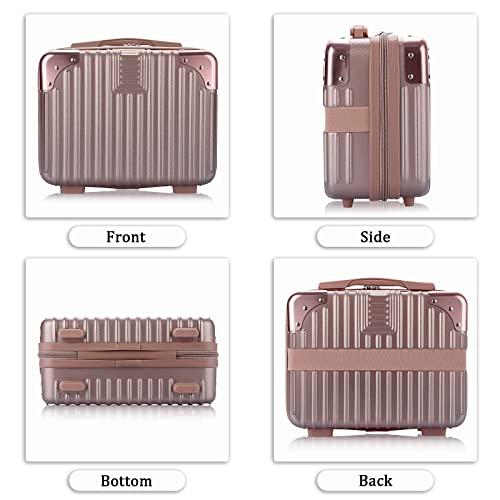 BSTKEY BSTKEY Portable Hard Shell Cosmetic Travel Case, Small Travel Hand Luggage with Elastic Band, Mini ABS Carrying Makeup Case Suitcase, Rose Gold