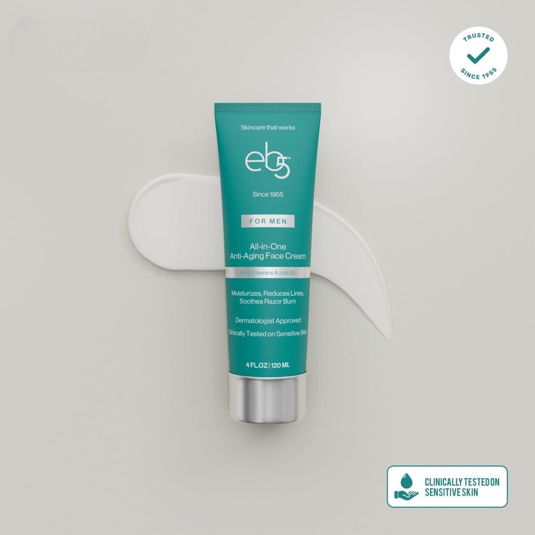 eb5 eb5 Mens All-in-one Anti-Aging Face Cream | Formulated with Retinol, Vitamins E, B5, and A to Moisturize, Reduce Lines and Soothe Razor Burn - 4 Fl Oz