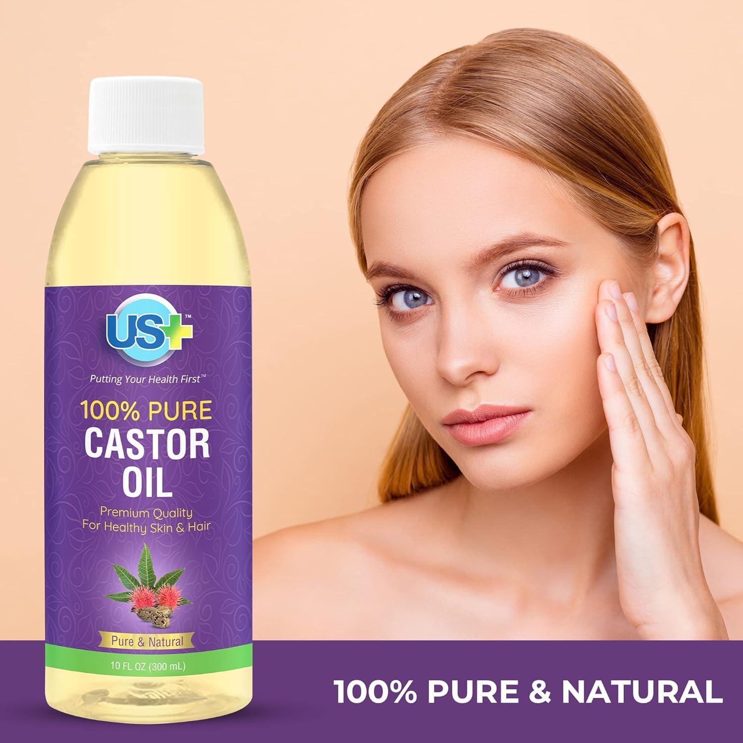 Us+ Us+ 10oz 100% Pure Castor Oil - Cold-pressed, Unrefined, Hexane-free - USP Grade - Premium Quality for Healthy Skin & Hair