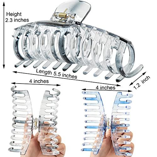 ACCGLORY Accglory 5.5 Inches Extra Large Hair Clips for Long Thick Hair Women’s Jumbo Hair Claw Clips 2 Counts in Set Hair Accessories (grey and marine blue)