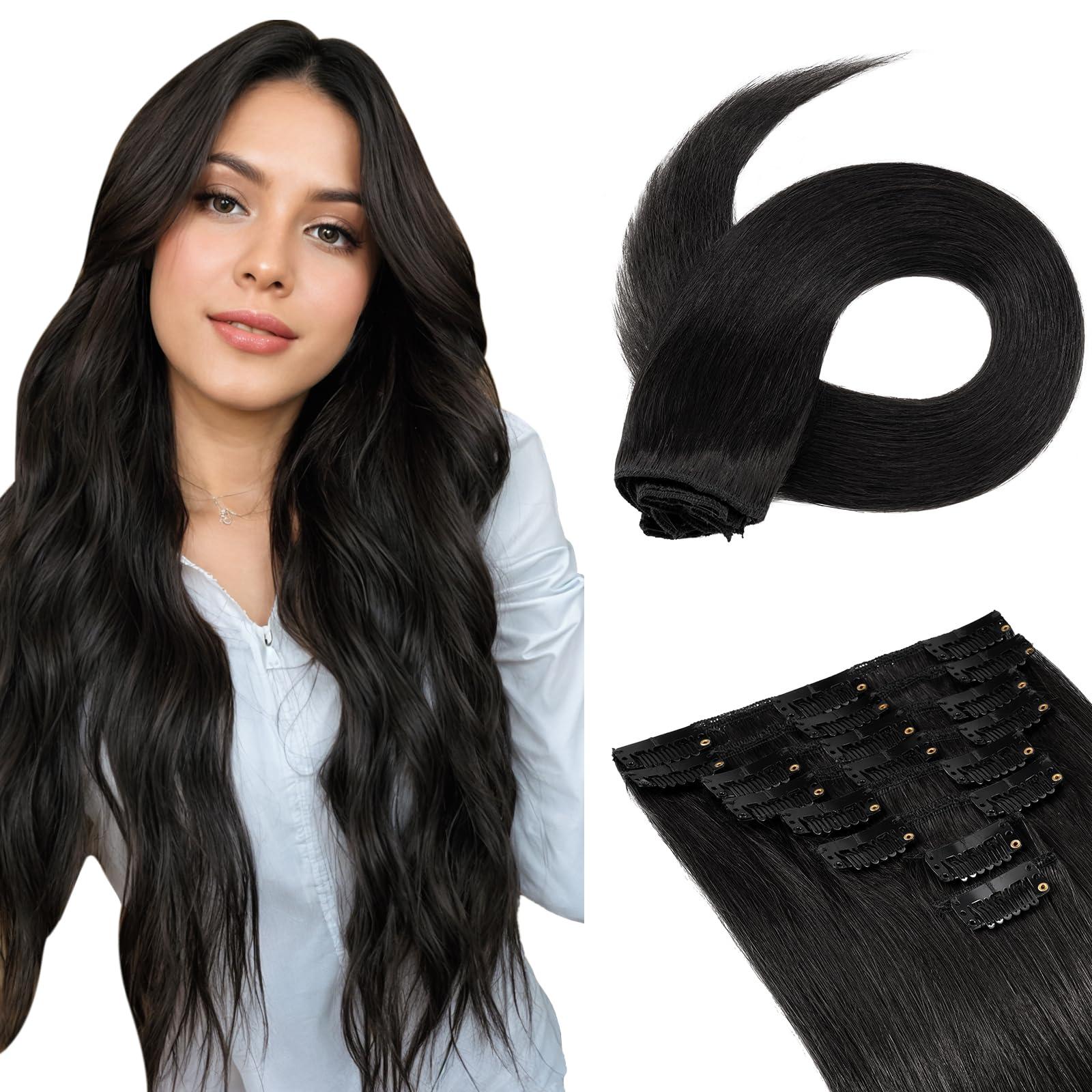 Benehair Benehair Human Hair Clip in Extensions Real Black Hair Extensions for Women Long Straight Remy Natural Full Head 8pcs No Tape No Glue 18 Inch #1 Jet Black
