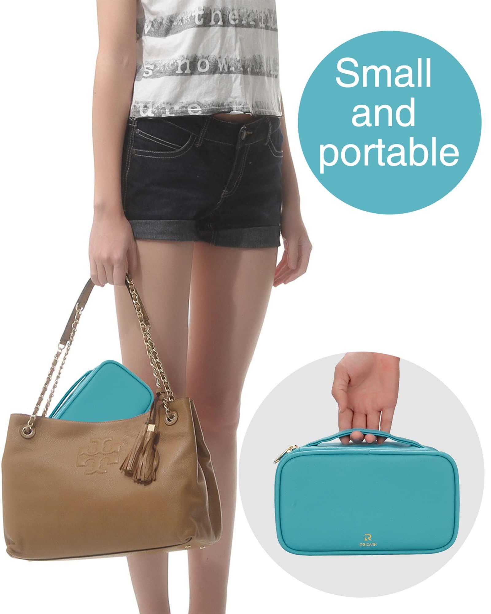 Relavel Relavel Makeup Bag Small Travel Cosmetic Bag for Women Girls Makeup Brushes Bag Portable 2 Layer Cosmetic Case Brush Organizer Christmas (Blue)