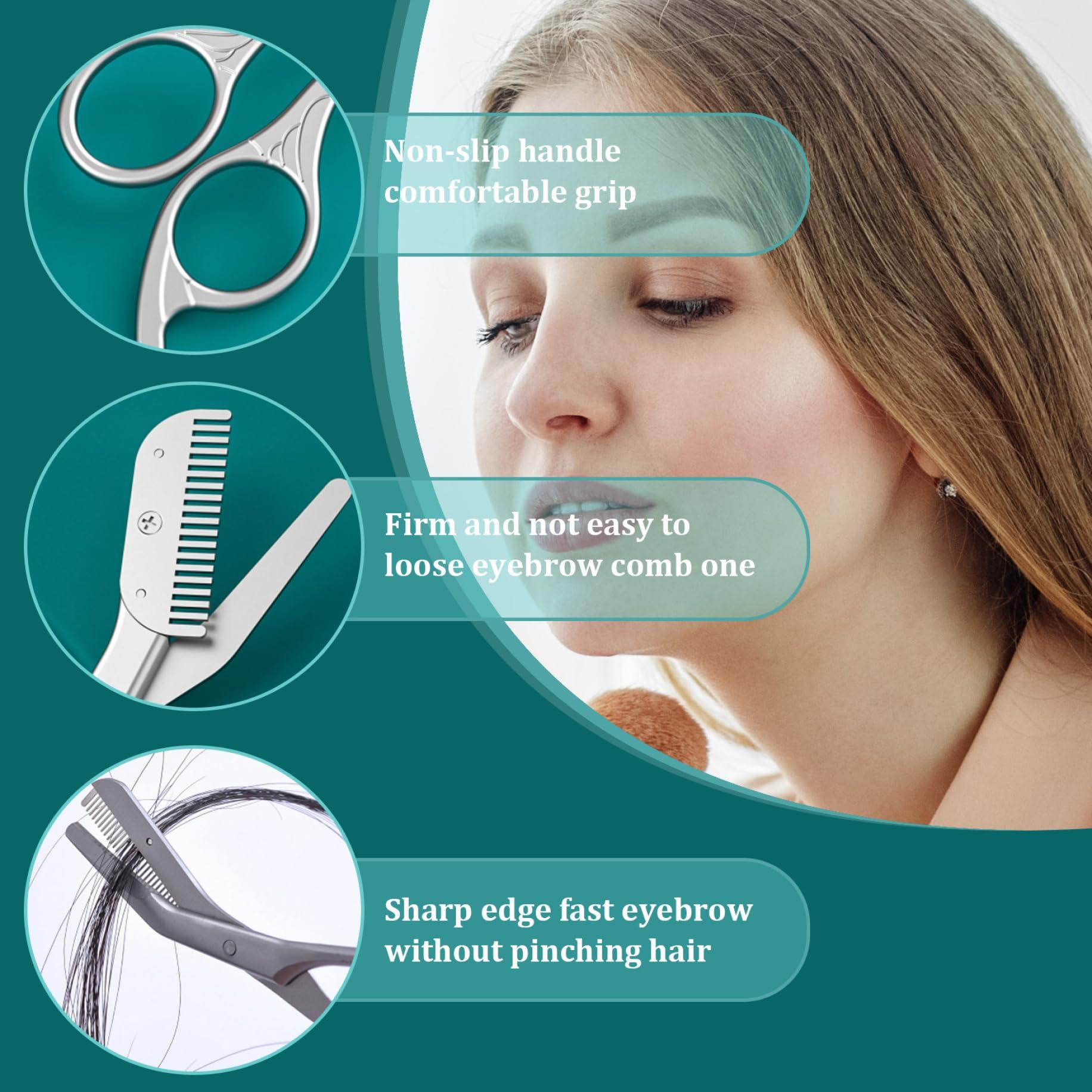 NewGtuizi Eyebrow Scissors With Comb Eyebrow Scissors with Comb, 5.63\" Stainless steel Brow Scissors, Rustproof Eye Brow Trimmer for Ladies, Trimming Scissors with Non slip Handle for Home Travel