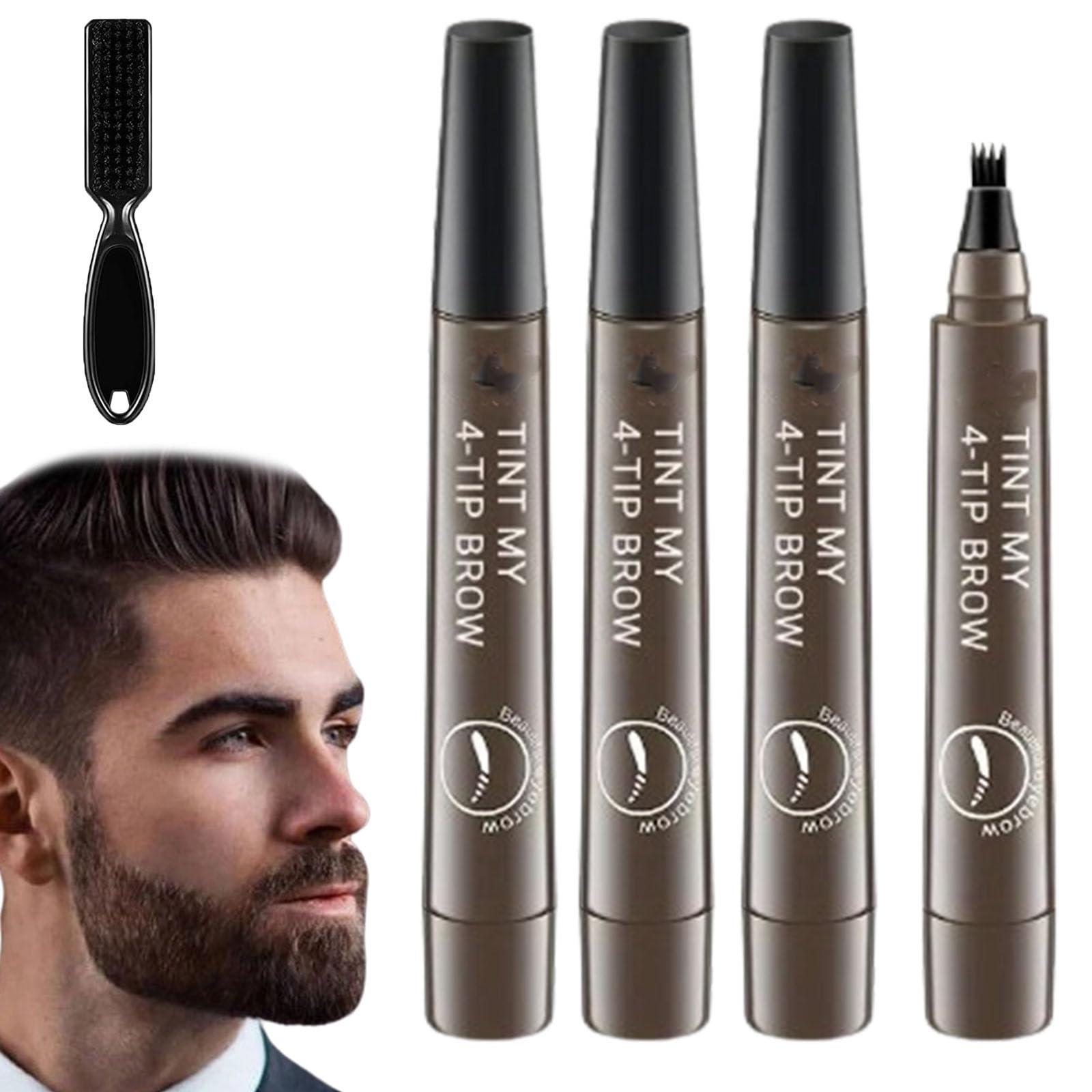 Generic Generic 4 Points Multi-used Pen, 4 Points Multi-used Pen Beard, Suertemall Beard Filler, 4 Tip Brow Waterproof, 4 Tip Brow Pen, Long Lasting, Creates Natural Looking (3 Gray brown)