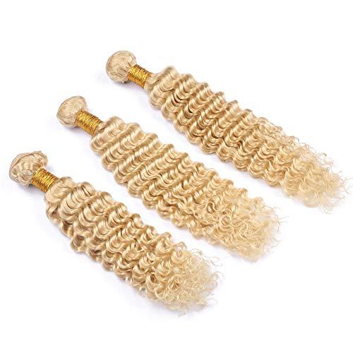 General Cloud hair Deep Wave Wavy Blonde Hair Weaves Unprocessed Deep Curly Blonde #613 Brazilian Human Hair Weft Extensions 4 Bundles (12 14 16 18 inch)