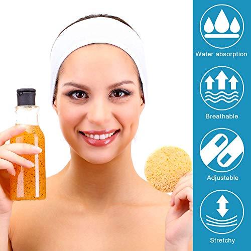 Whaline 4 Counts Spa Facial Headband Whaline Head Wrap Terry Cloth Headband Stretch Towel with Magic Tape for Bath, Makeup and Sport, 3.5\" Wide (White)