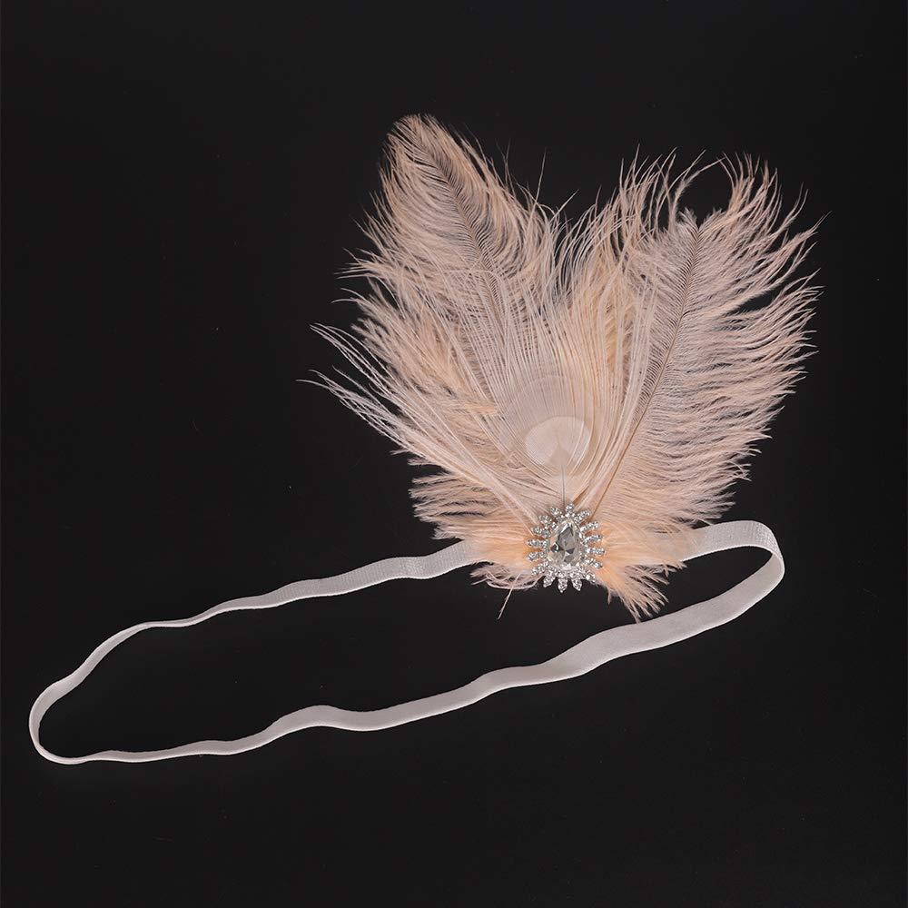 Aimimier Aimimier 1920s Flapper Peacock Feather Headband Pink with Elastic Band Costume Themed Party Feather Headpiece Hair Jewelry for Women and Girls
