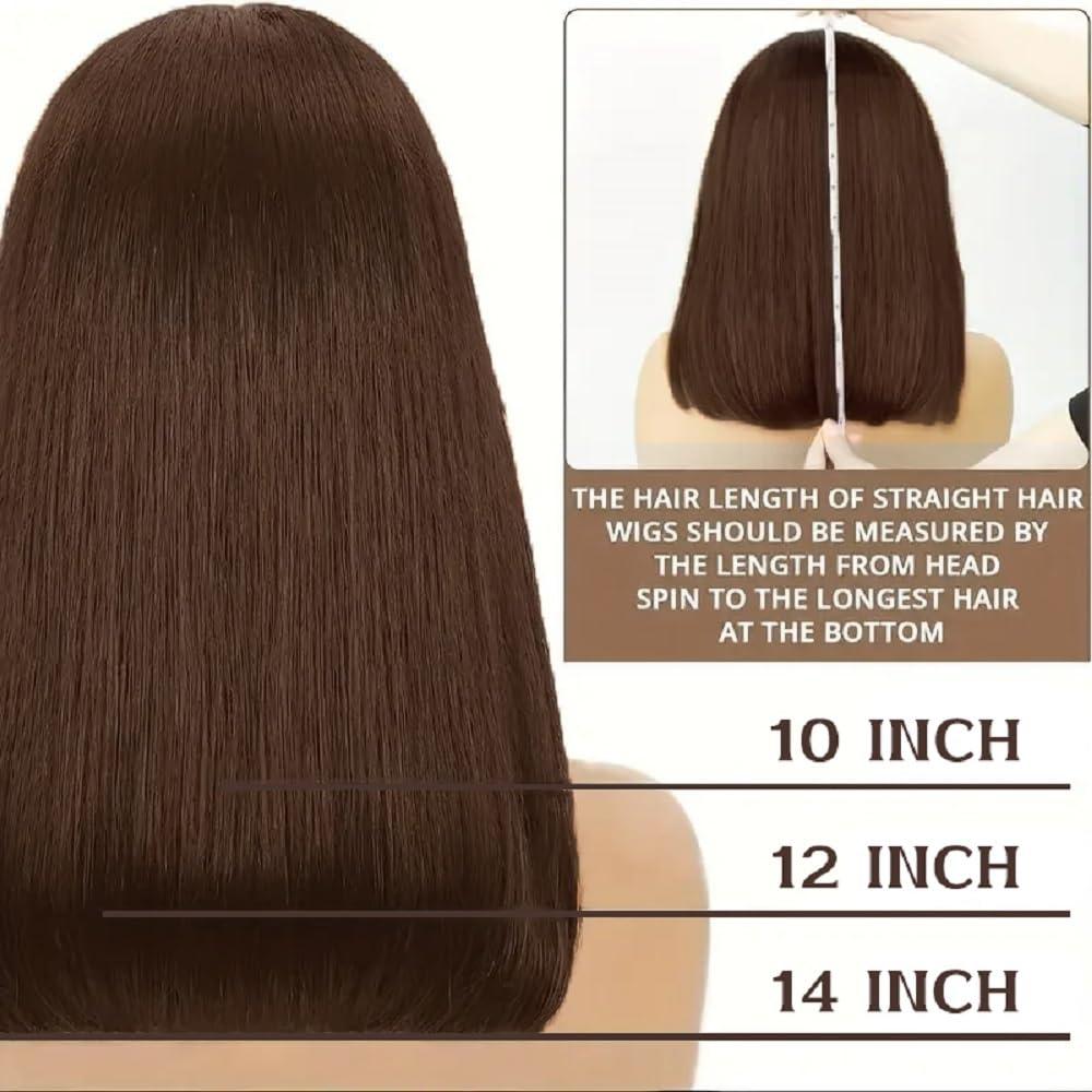 NICMISS NICMISS Chocolate Brown Human Hair Wigs with Bangs Short Bob Wig Human Hair 14 Inch Straight Bob Wigs for Black Women Human Hair Glueless None Lace Front Brazilian Hair Dark Brown