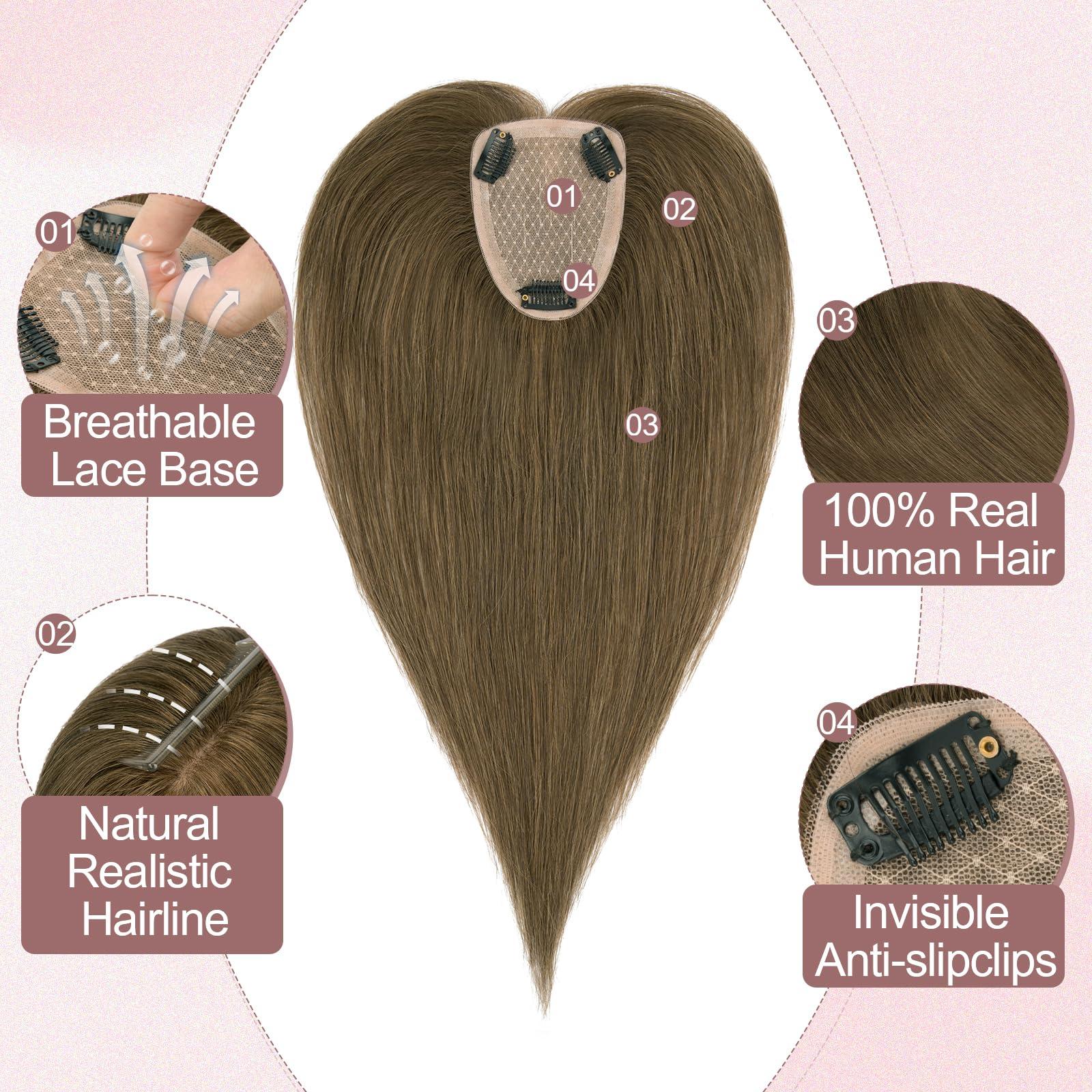SEGO Pro SEGO Pro Hair Toppers for Women Real Human Hair Human Hair Toppers for Thin Hair Toppers Hair Pieces for Women No Bangs Adds Hair Volume 16 Inch 04 Chocolate Brown