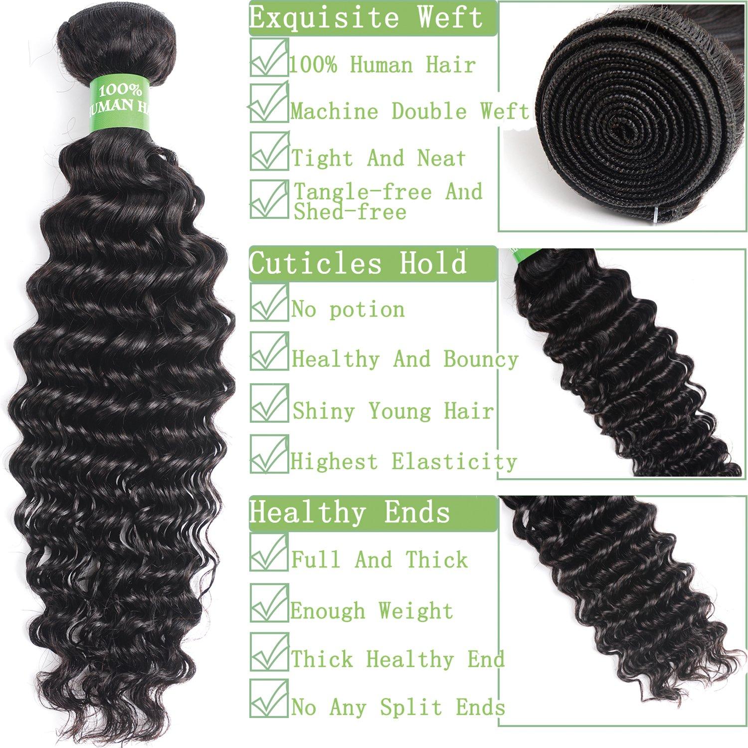 beauty youth Beauty Youth Deep Curly Human Hair 3 Bundles(16 14 12inch)100% Unprocessed Brazilian Virgin Deep Wave Hair Weave 3 Bundles Human Hair Deep Curly Hair Extensions Natural Color