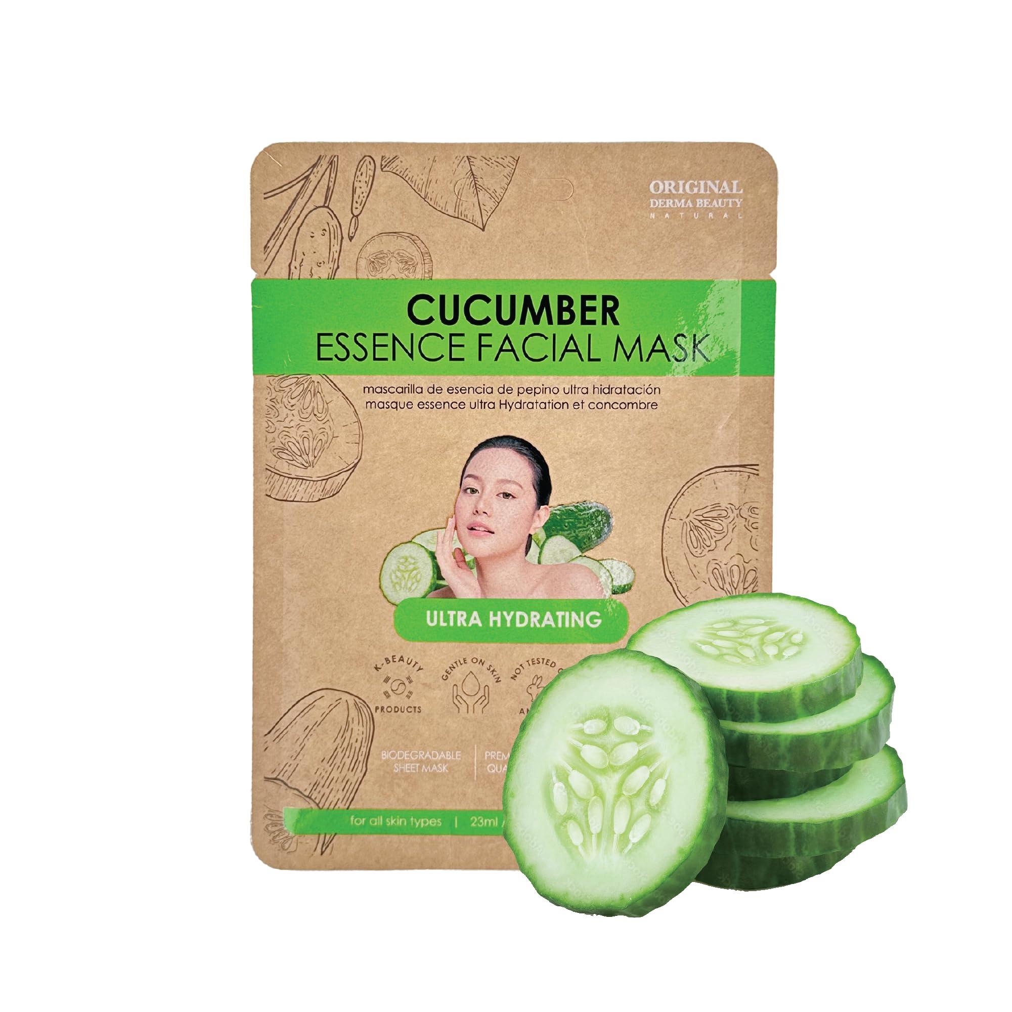 ORIGINAL DERMA BEAUTY ORIGINAL DERMA BEAUTY 24PK Cucumber Essence Face Masks for Skincare - Facial Sheet Mask Korean Skin Care