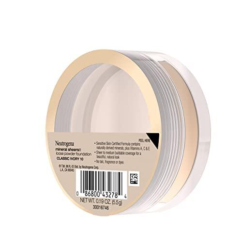 Neutrogena Neutrogena Mineral Sheers Lightweight Loose Powder Makeup Foundation with Vitamins A, C, & E, Sheer to Medium Buildable Coverage, Skin Tone Enhancer, Face Redness Reducer, Classic Ivory 10,.19 oz