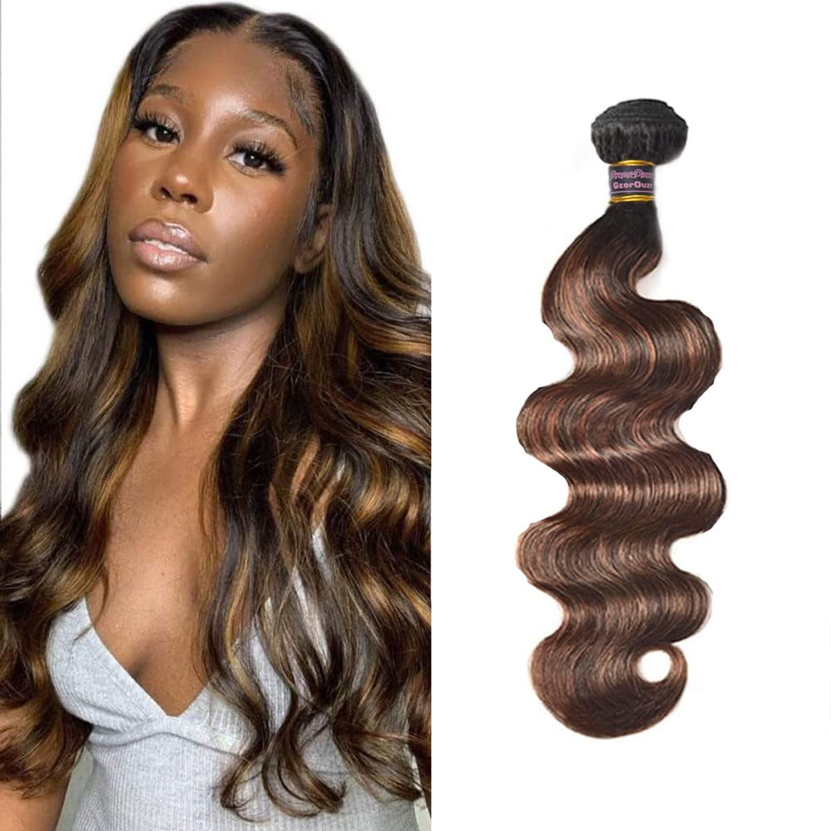 GzorOuzr P4/30 Body Highlight Bundle Wave Human Hair 1 Bundles Brazilian Remy Hair Weaves For Women Brown Bundle Hair Bundles 20 Inch