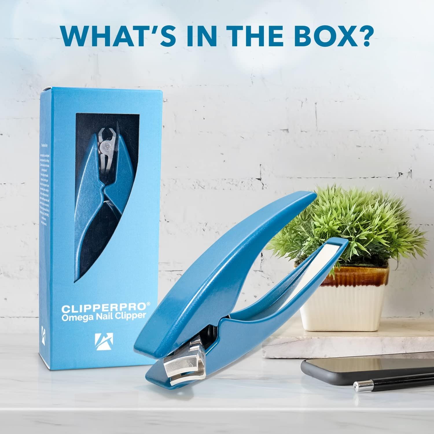 Azurro ClipperPro Omega Fingernail Clipper - Ergonomic Large Nail Clippers for Women & Men | Heavy-Duty Nail Cutters | Fingernail Clippers with 180 Swivel Head (Ice Blue Edition)