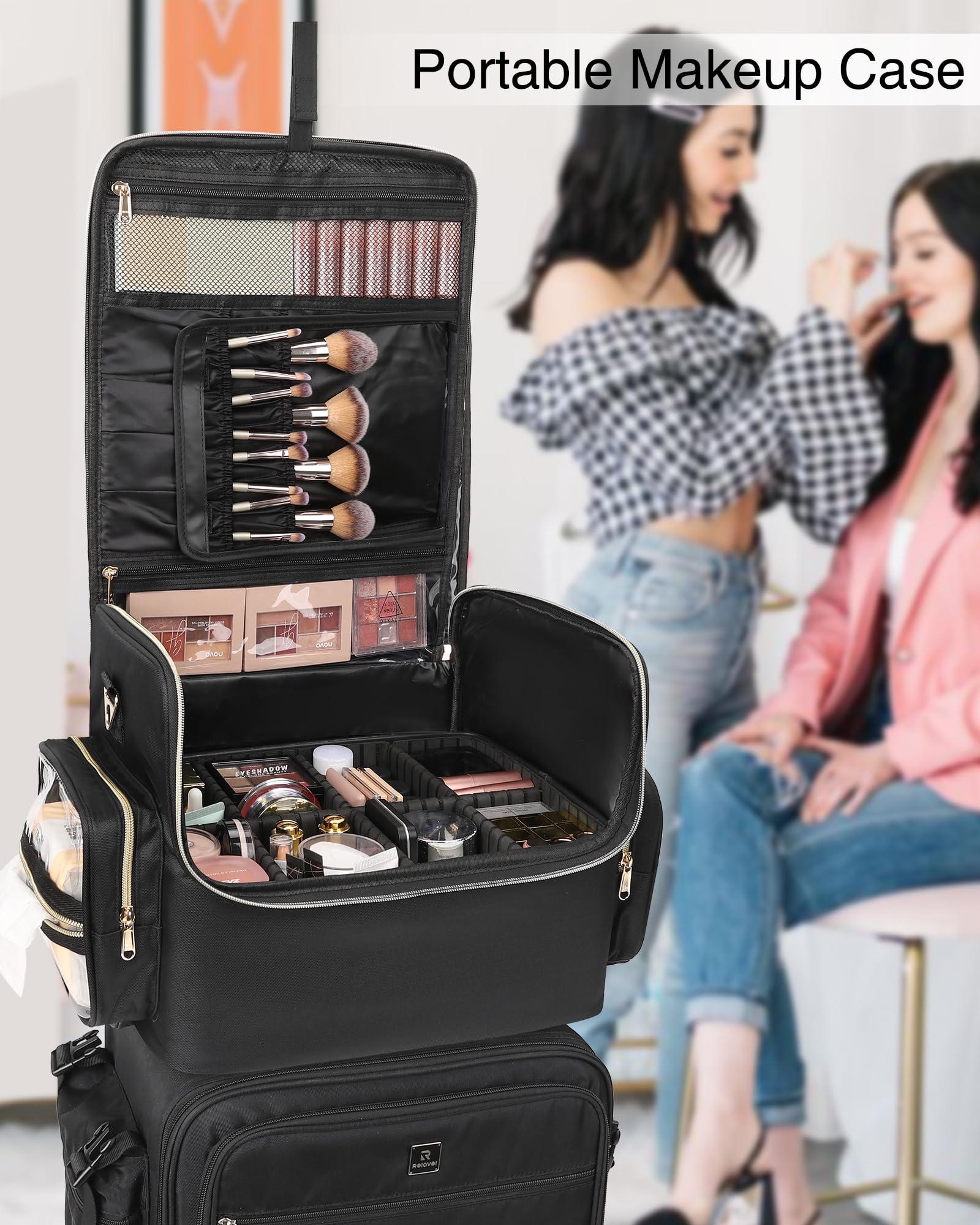 TANTO Professional Makeup Bag Makeup Artist Bag Extra Large Makeup Case Cosmetic Bag Travel Makeup Organizer Case Makeup Train Case with Adjustable Dividers(Black, Extra Large)