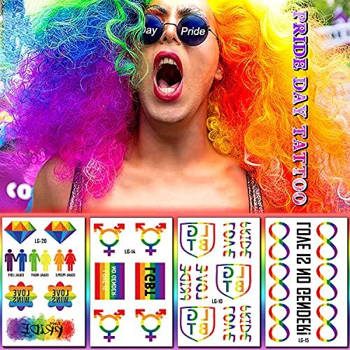 HAOYAN HAOYAN 20 Sheets Gay Pride Tattoo Stickers Set LGBT Face Rainbow Temporary Flower Arm Tattoo Stickers Rainbow Stickers