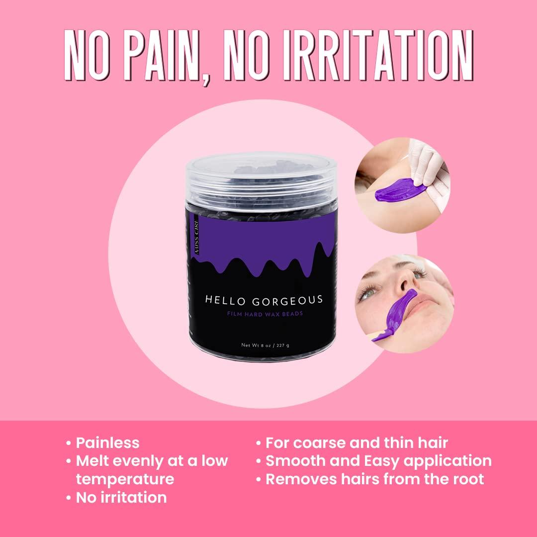 Miss Cire Miss Cire Purple Hard Wax Beads - Painless Hair Removal Peel-Off Wax - No Strips Needed - Low melting Point - Gel Like Consistency - For Face and Body - Hello Gorgeous - For Sensitive Skin - 8oz