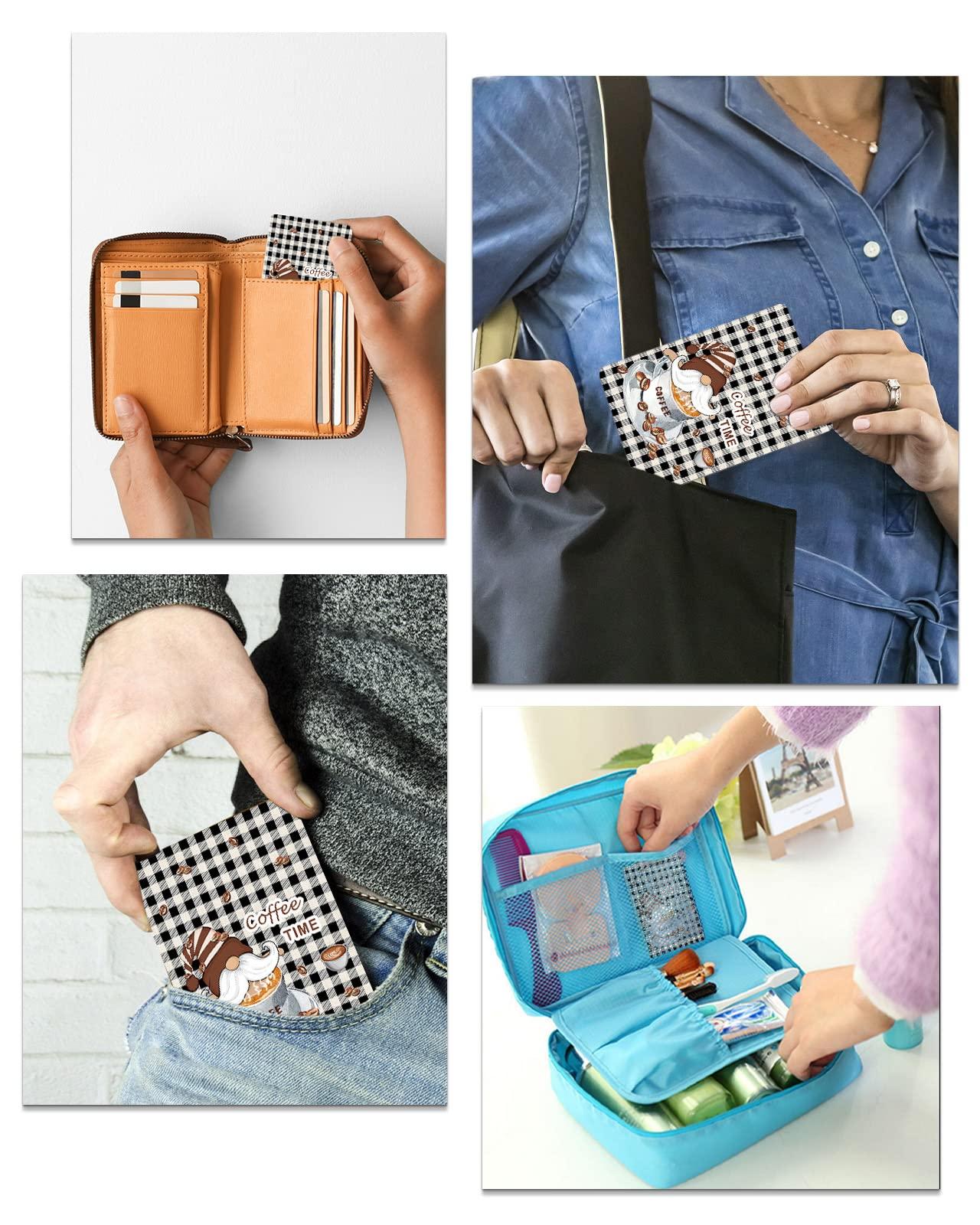 OComster OComster Cute Gnomes Cafe Compact Mirror Bulk 4 Pack Card Mirror, Coffe Bean Black and White Buffalo Plaid Small Compact Mirror for Purse, Rectangular Handheld Pocket Makeup Mirror