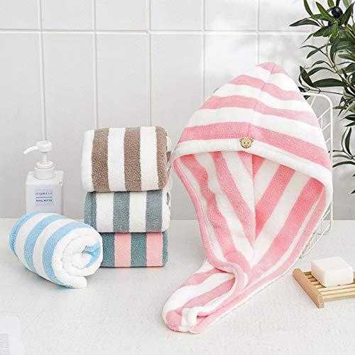 KDLF Hair Drying Cap Towel Absorbent Thickening Dry Hair Cap Bathroom Shower Drying Hair Cap Striped Shower Cap Soft Turban Striped Towel (Powder White Strip 01)