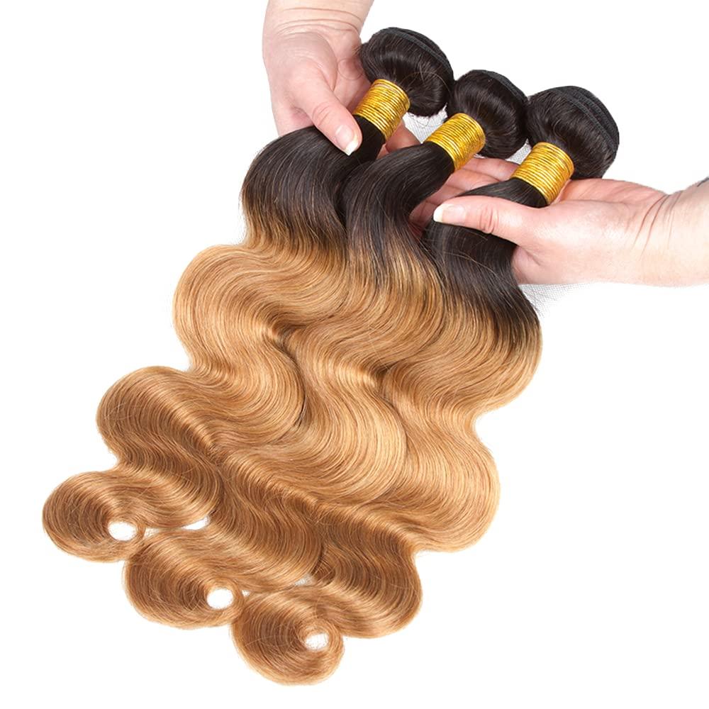 SEABURT #1B/27 Highlight Bundles Human Hair Body Wave Bundles Ombre Blonde Bundles 12 12 12 Inch 8A Grade Brazilain Remy Hair Extensions Designed For Black Women Human Hair Two Tone Black And Blonde
