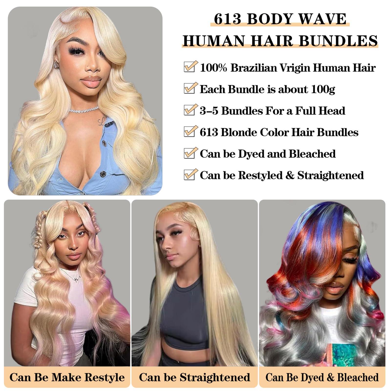 ROYAL IMPRESSION 613 Blonde Bundles Human Hair 26 Inch 12A Grade 613 Body Wave Bundles 100% Unprocessed Brazilian Virgin Human Hair Bundles 1 Bundle Human Hair 613 Blonde Hair Bundle