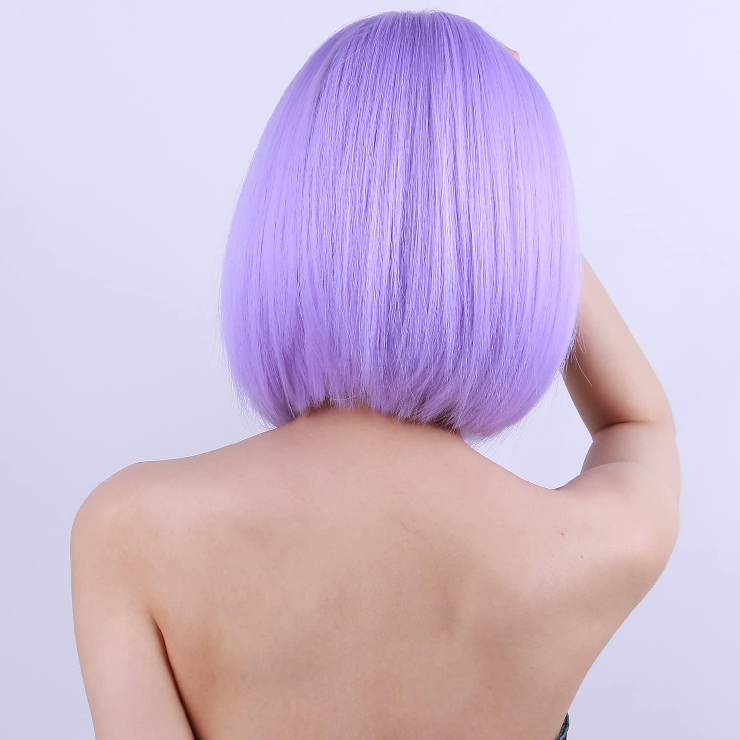 PATTNIUM PATTNIUM Purple Bob Wig for Women Short Purple Wigs Straight Middle Part Light Purple Hair Wig Natural Looking Heat Resistant Synthetic Wig