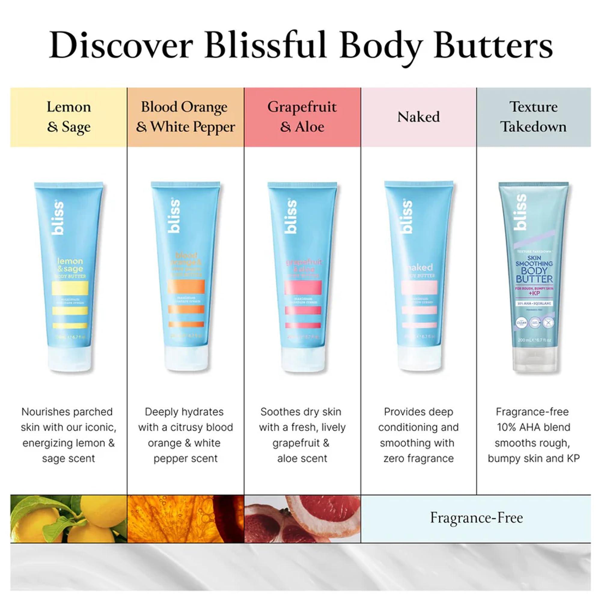 Bliss Bliss Lemon and Sage Body Butter - Maximum Moisture Cream - 6.7 Fl Oz Lotion for Dry Skin - Long-Lasting Moisturizer for Women & Men - Vegan and Cruelty-Free