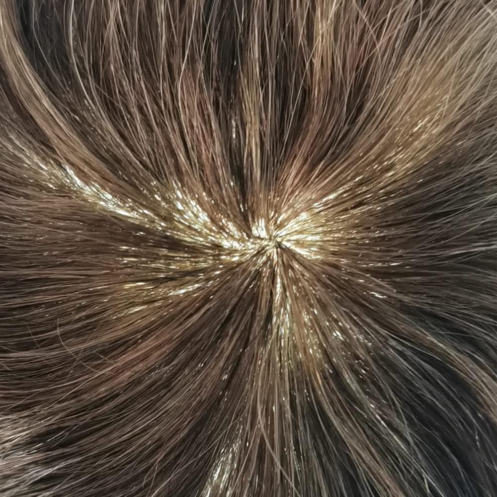 FANCY HAIR Hair System For Men Toupee Human Hair Replacement All Poly Mens Hair Piece 0.1mm Skin PU Hairpieces For Man Hair Unit Grey Brown Black Patch Wigs (7\"X9\", 7 VERY LIGHT BROWN)