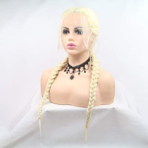 karissa Hair Blonde Braided Wigs for Women 613 Blond Lace Front Wig Handmade Natural Hairline Twist Braid Wig Long Soft Braidding Hair Glueless Synthetic Heat Resistant Fiber Day Cospaly 24inches