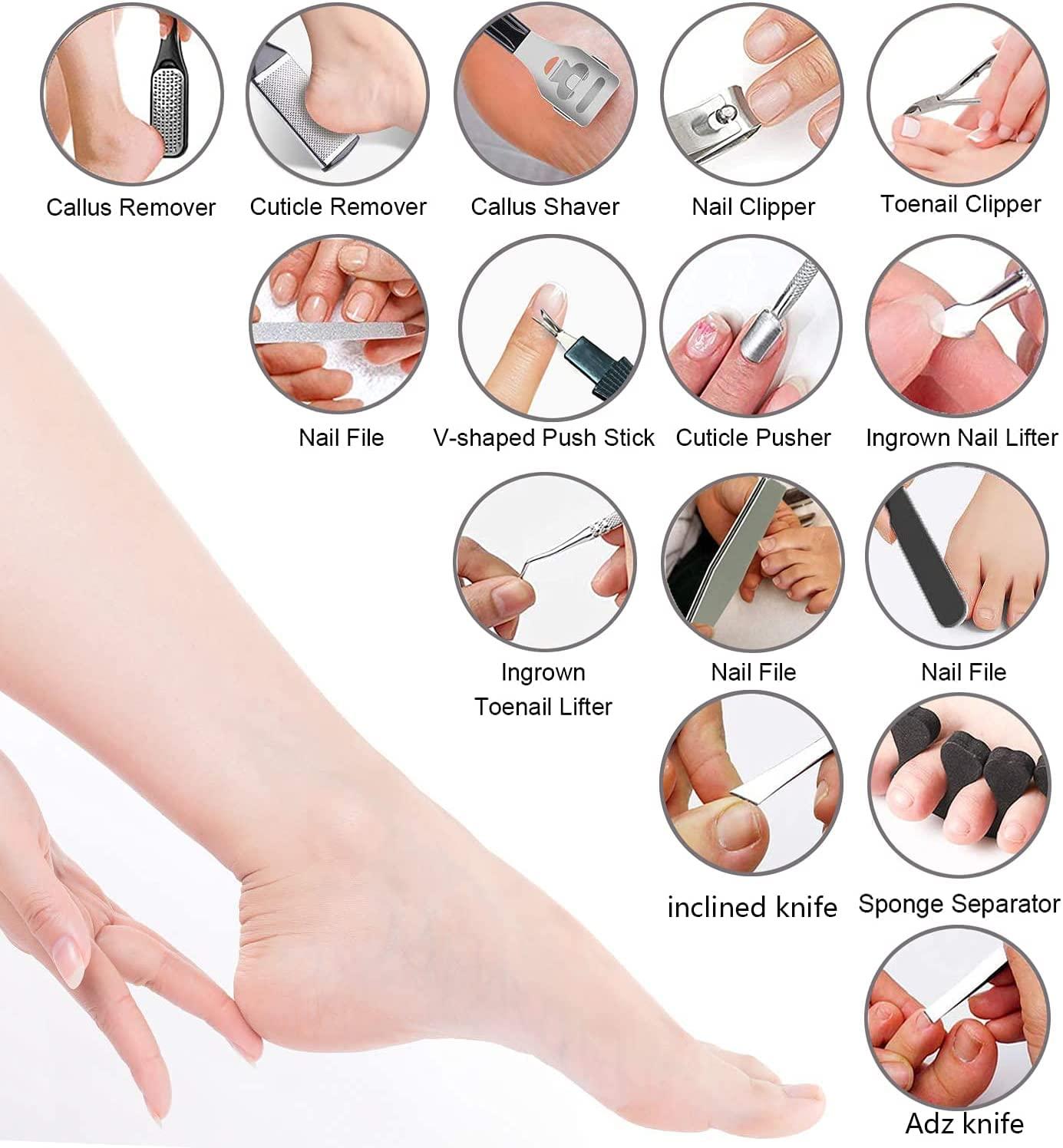 EKOCSIO Pedicure Kit, 36 in 1 Foot Care Tools Stainless Steel Foot Rasp Dead Skin Remover for Home & Travel