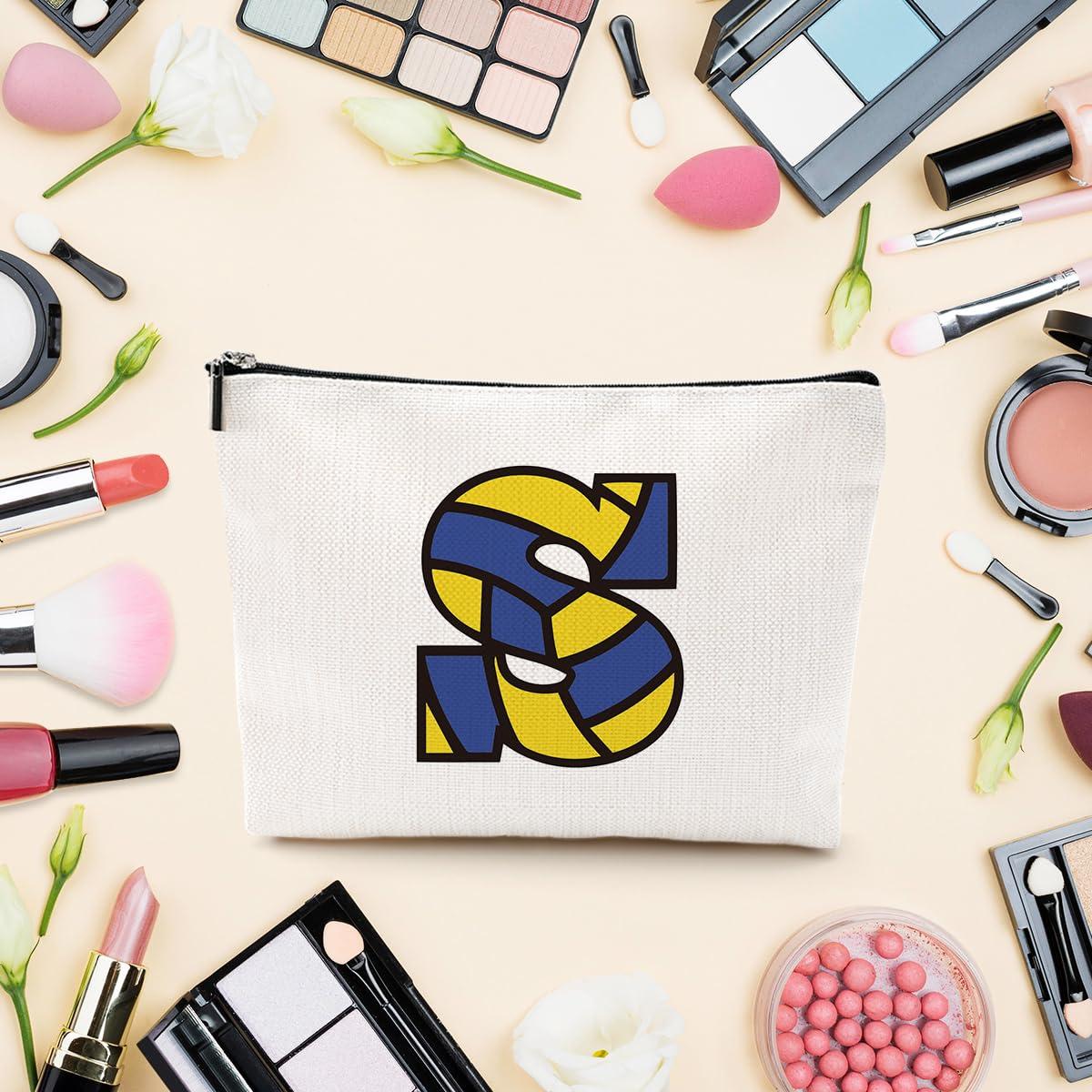LONGXIN LONGXIN Volleyball Gifts Initial A-Z Personalized Makeup Bag Monogrammed Cosmetic Bags Toiletry Pouch Volleyball Lovers Gifts for Teen Girls Women Friends Coach Players Volleyball Team Gifts (S)