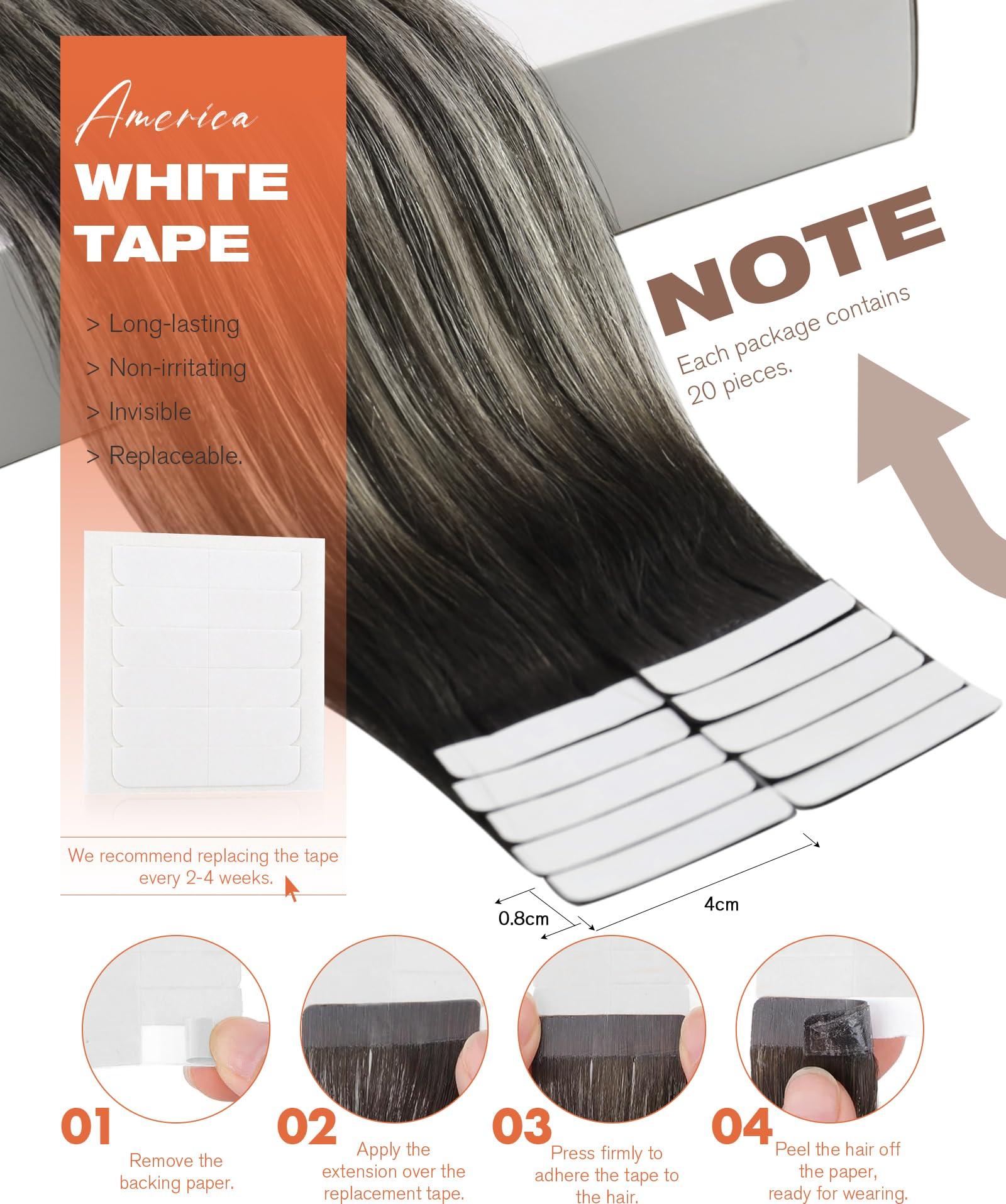 Sunny Hair Sunny Hair Extensions Real Human Hair Tape in Black Ombre Tape in Hair Extensions Human Hair Black Roots to Silver Grey Balayage Tape in Extensions Straight Hair Extension Black Ombre 20pcs 50g 20inch