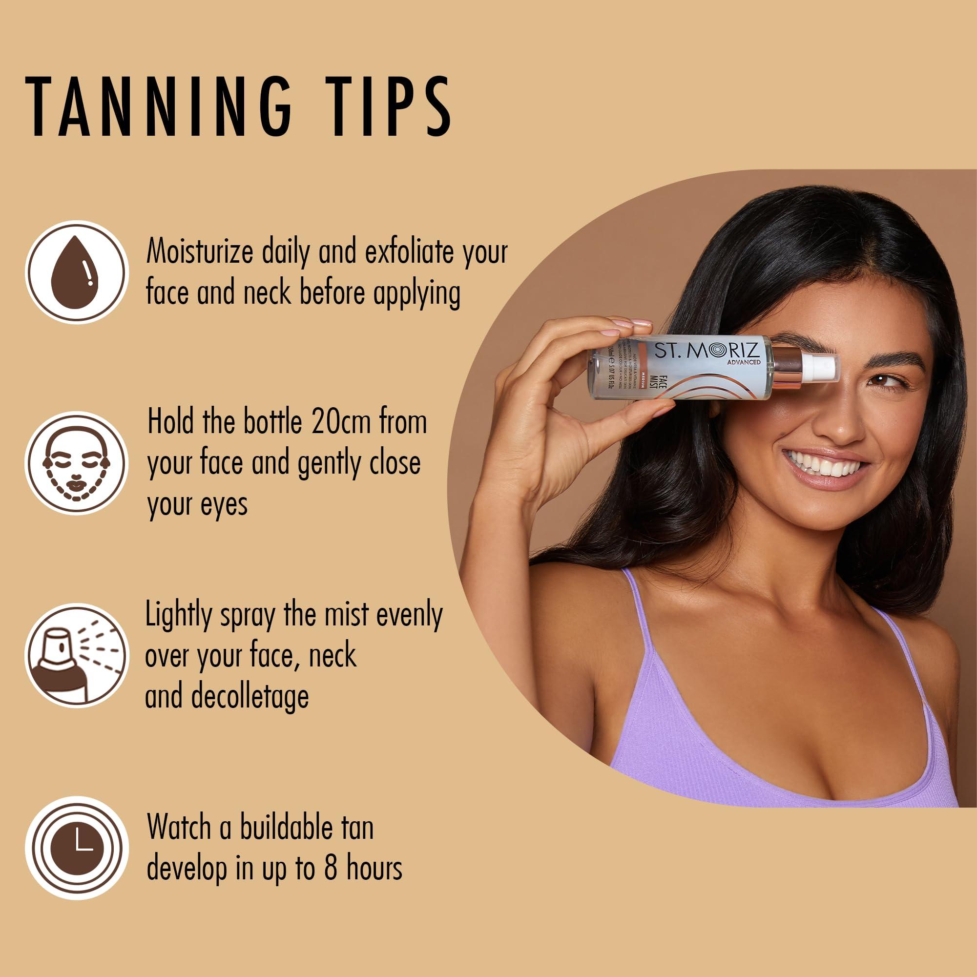 ST. MORIZ St. Moriz Advanced Self Tanner Face Mist, Sunless Tanning Spray (Medium, 5.07 Fl Oz) - Quick Tan Clear Bronzing Spray with Aloe Vera & Vitamin E Gradual Self Tan for Face - Fake Tan Spray