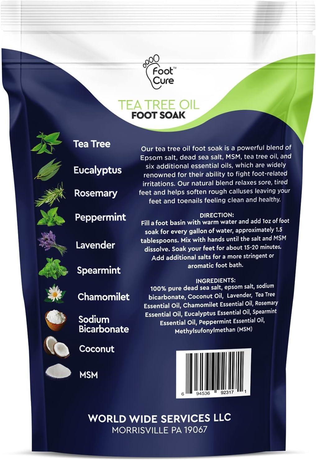 FOOT CURE Tea Tree Oil & Soothing Lavender Foot Soak with Epsom Salt Callus Remover for Feet with Extra Strength Gel & Foot Pumice Stone Set