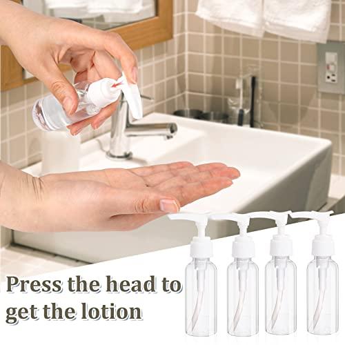 Sliverdew 4 Pack Transparent Travel Bottles Empty Plastic Pump Bottles Dispenser Clear Mini Hand Soap Dispenser Foamer Bottle Refillable Travel Pump Bottle for Lotion, Liquids, Toiletries, Shampoo 50ml 1.7oz