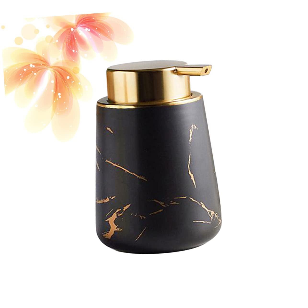 CANIGHT CANIGHT 400ML Ceramic Lotion Dispenser Portable Push Pump Bottle for Liquid Soap and Makeup Multi Purpose Travel Container Marbling Black Ideal for Toiletries and Travel Use