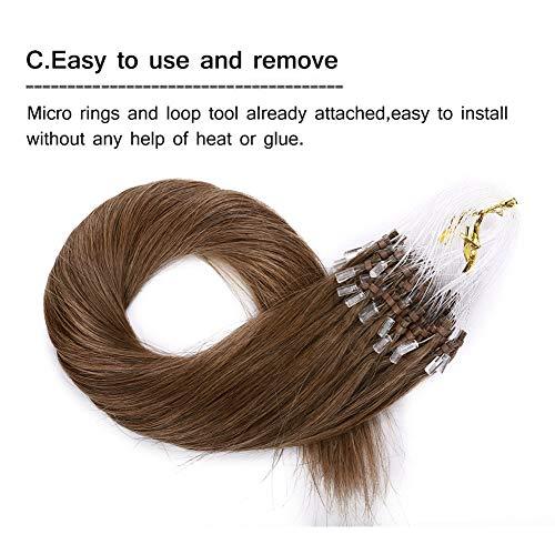 MY-LADY Loop Remy Hair Extensions Human Hair Silicone Micro Ring Beads Stick Tipped Hair Fish Line Link Hairpieces Hand Tied 1g/Strand 50 Individual Strands 50g Highlight 22 Inch #6 Light Brown
