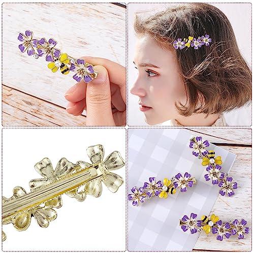 CHANZET CHANZET Bee Flower Hair Clip Pins with Rhinestone Pearl 3pcs, Gold Vintage Decorative Metal Hair Clips, Elegant Purple Flower Hair Barrettes Hairpin Bee Hair Styling Accessories for Women Girls