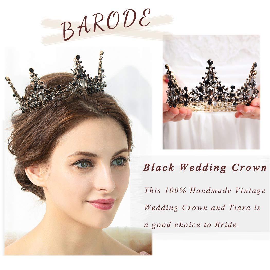Barode Barode Baroque Rhinestones Black Bride Wedding Crowns and Tiaras Shining Dainty Charm Prom Queen Crowns Bridal Hair Accessories for Women