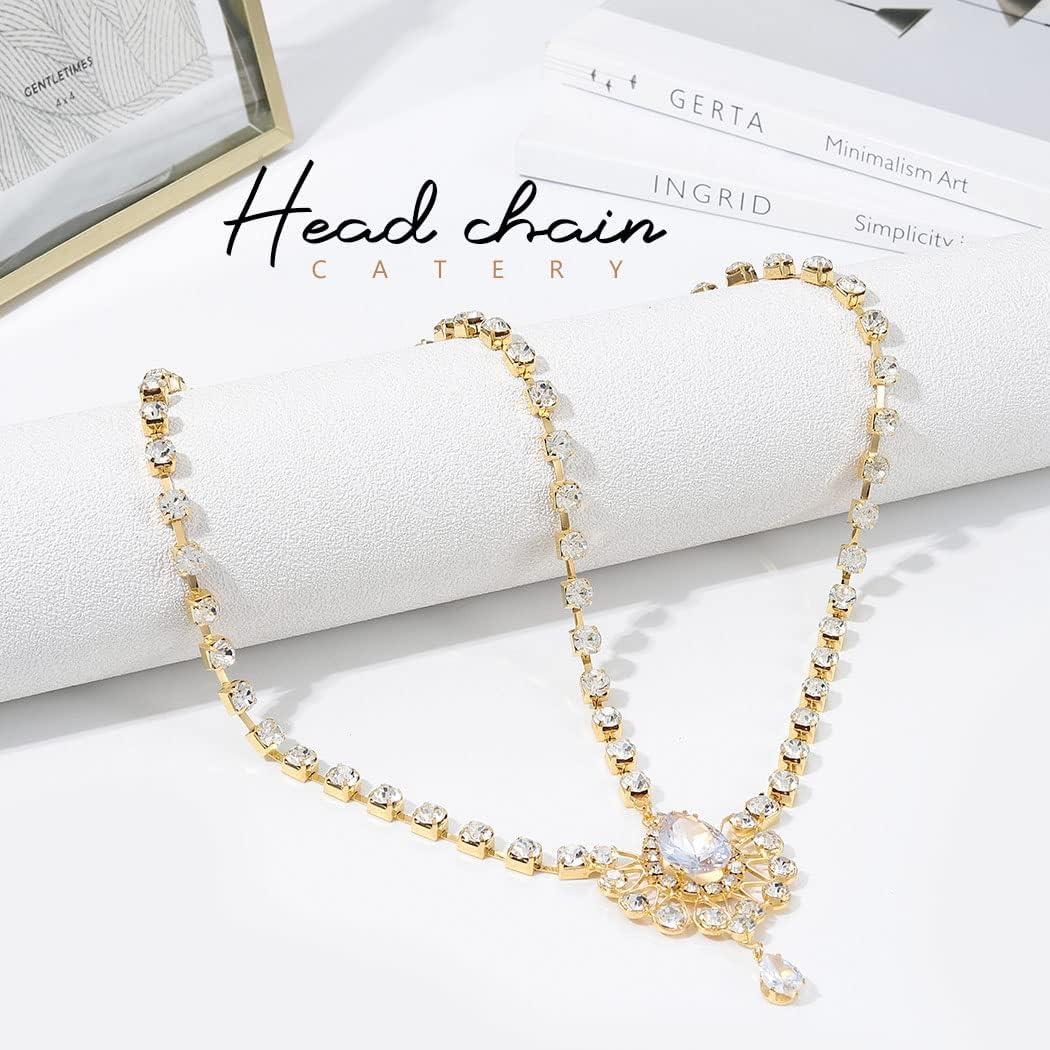 Catery Catery Head Chain Jewelry Crystal Hair Chains Boho Headpiece Pendant Head Chain Hair Jewelry Hair Accessories for Women and Girls (Gold)